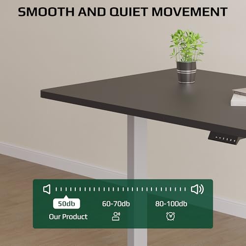 FLEXISPOT ONE PIECE Electric Standing Desk Height Adjustable Sit Stand Up Desk for Home Office with Memory Smart Pannel (100 * 60cm Black Frame+ Black Desktop)