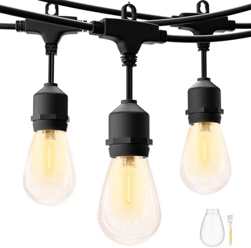 ZOTOYI Outdoor String Lights Mains Powered LED, 50FT S14 Waterproof IP65 Festoon Lights Outdoor with 15+1 Plastic Bulbs, Heavy Duty Garden Lights for Indoor Backyard Patio Pergola, 2700K