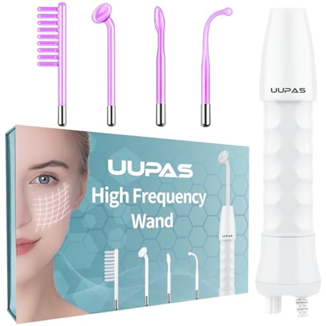 High Frequency Wand - UUPAS Portable Handheld High Frequency Facial Machine Skin Facial Wand with 4 Argon Tubes for Acne Firming Skin Rejuvenation Wrinkle Removal