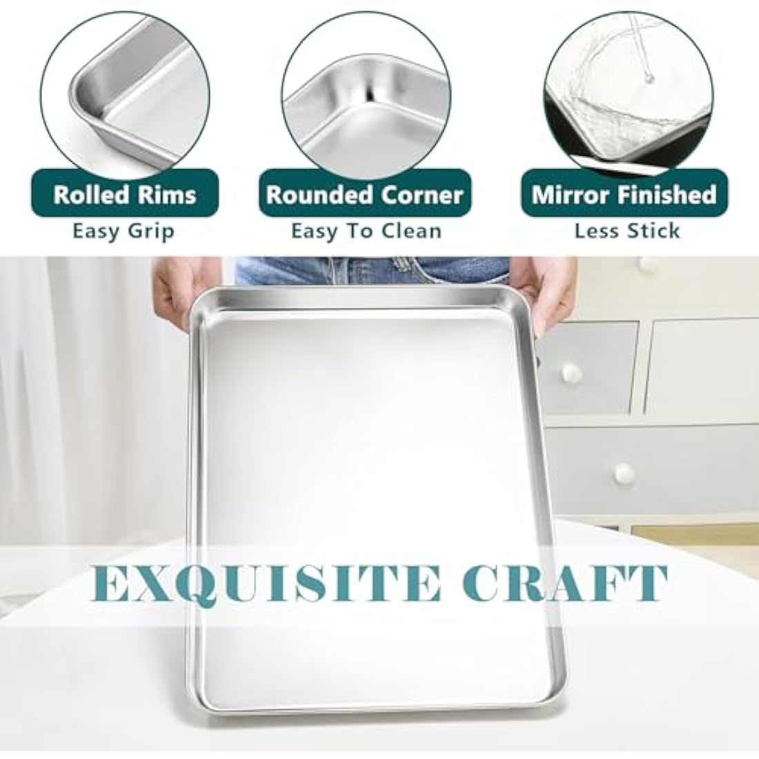 HaWare Baking Tray, Large Stainless Steel Oven Tray Set of 3-40 X 30 X 2.5 cm, Cookie Sheet Pan for Baking/Cooking/Serving, Healthy & Non Toxic, Mirror Finish & Dishwasher Safe