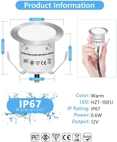 HIBOITEC 16Pcs Decking Lights, Lighting LED Deck Lights φ32mm, Cool White Decking Lighting, Waterproof Plinth Deck Light, for Outdoor, Garden, Floor Tile, Staircase, Wall Corner, Bathroom