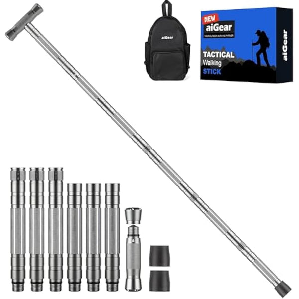aiGear Tactical Stick/Trekking Poles | Aluminum Hiking Poles with Adjustable Height | 5/6/7/8 Tubes Trekking Poles | for Women Men Backpacking Outdoor Hiking Camping | Grey