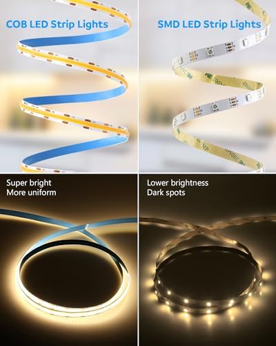 Aclorol COB Led Strip Light 5M 12V Led Strip Lights Warm White 3000K 1600Leds CRI85+ Flexible Tape Lighting for Bedroom TV Party Home Indoor Decor(Power Supply& Dimmer Not Included)