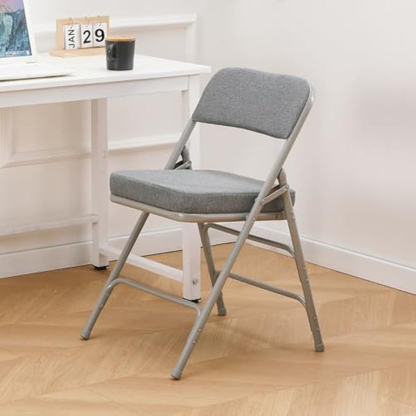 KAIHAOWIN Padded Folding Chairs Upholstered Single Foldable Chair with Ultra Thick Padded Seat Comfortable Metal Chairs Indoor with Comfortable Fabric Cushion for Indoor-Grey