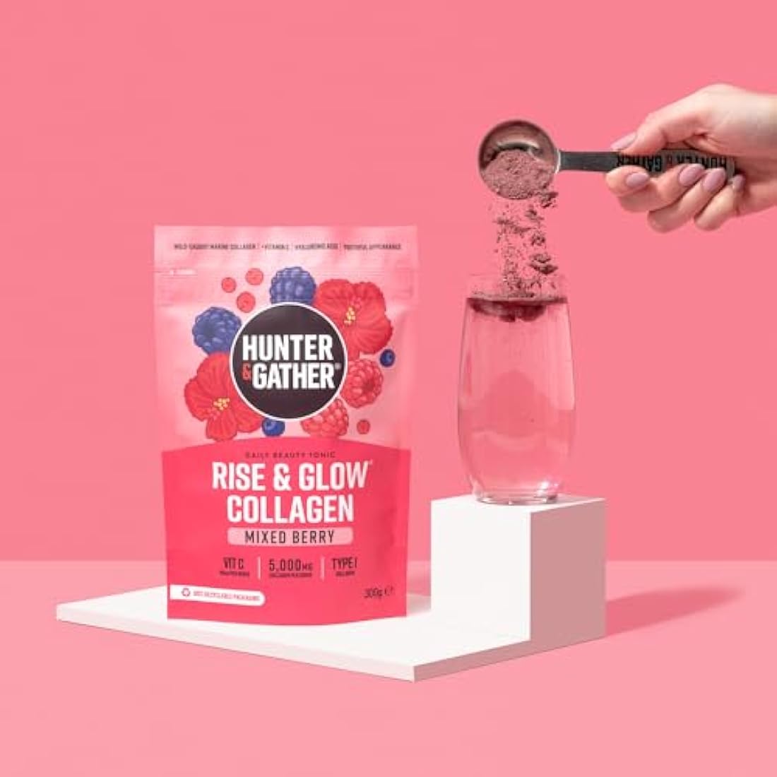 Hunter & Gather Rise & Glow Collagen Daily Beauty Tonic 300g - Mixed Berry - Wild Caught Marine Collagen - Real Food Ingredients with Hyaluronic Acid - Keto, No Added Sweeteners - Just Add Water