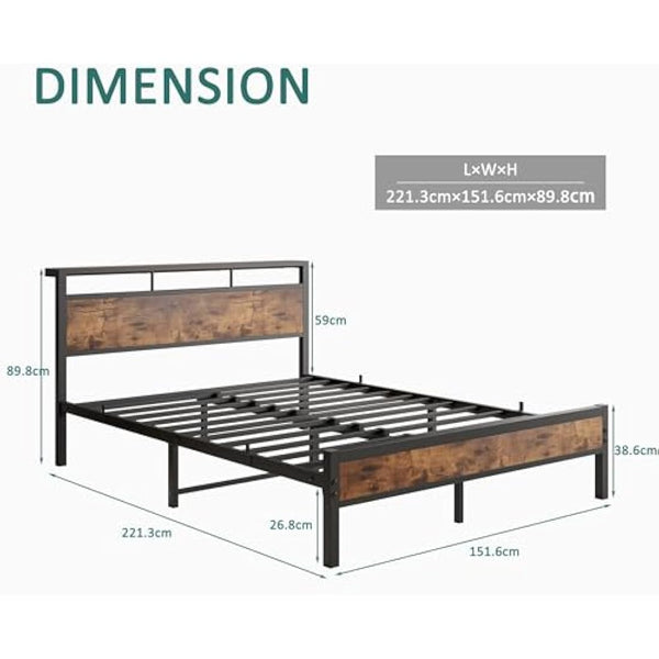 JELUTE King Bed Frame with Wooden Storage Shelf Headboard, Metal Platform Bed Frame, No Box Spring Needed, Noise Free, Reinforced Strong Support Leg, Black