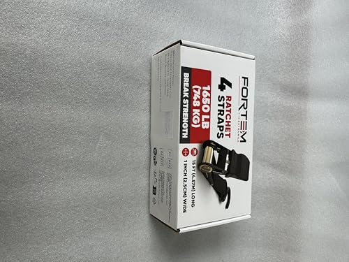FORTEM Ratchet Straps, 748kg Break Strength, 4 Pack 4.6m x 2.54cm Tie Down Strap Set, 4 Soft Loops, Motorcycle Straps Tie Downs, Cargo Cam Buckles, Rubber Handles, Carry Bag