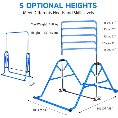 FCOUMY Gymnastics Bar for Kids, Junior Training Kip Horizontal Bar Gymnastics Equipment for Home, Adjustable Telescopic Height Folding Horizontal Bar