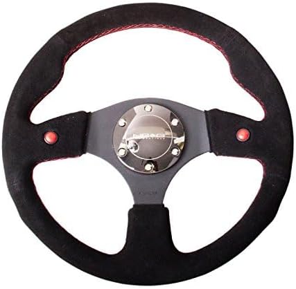 NRG Innovations NRG-RST-007S Reinforced Steering Wheel- 320mm Sport Steering Wheel with Black Soft Suede Wrapped with Red Stitching