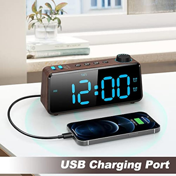 ANJANK Bedside Radio Alarm Clock - 0-100% Dimmer, Dual Alarm with Weekday or Weekend Mode, USB Charger, Easy to Set, Mains Power with Battery Backup, Large Display Easy to Read Across The Room