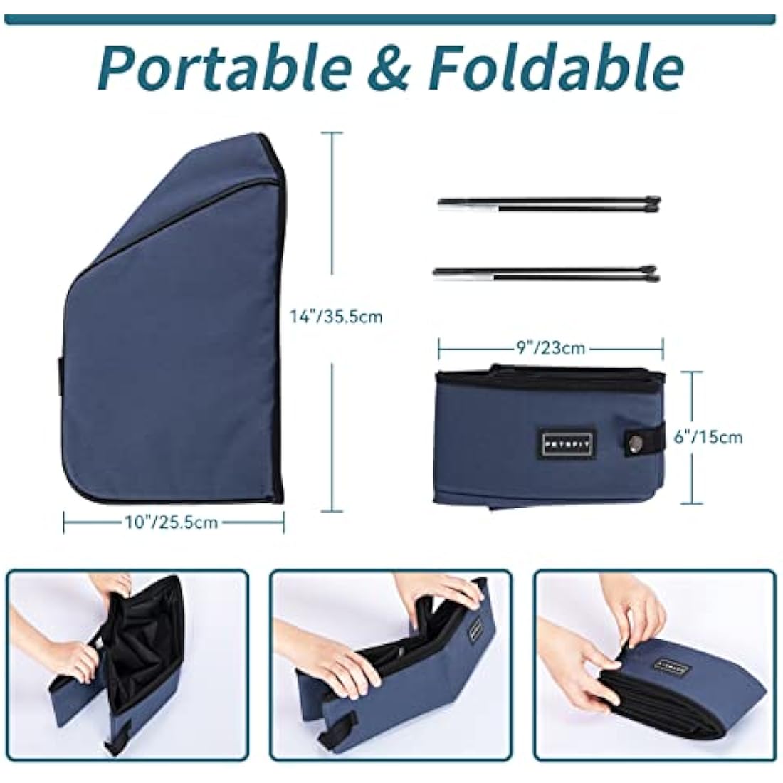 PETSFIT Travel Litter Box for Cats - Removable and Washable 2-Layer Leak-Proof Lining, Scratch-Resistant Fabric with Sturdy Support Frame, Cat Collapsible & Travel Litter Box, Lightweight Blue