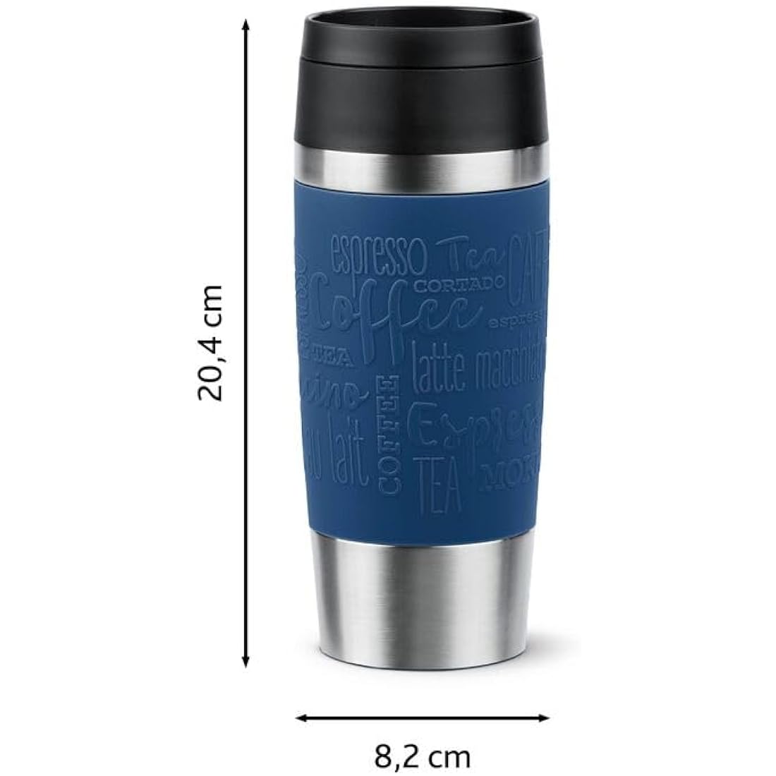 Tefal Travel Mug Classic Blue, Comfort Screw Lid, Quick Press, Soft-Touch Sleeve, Travel-Ready, Reusable, 100% Leak-Proof, Keeps Drinks Cold (8 hrs) and Hot (4 hrs), 360° Drinking, N2020310