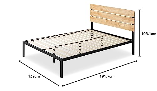 Zinus Paul Super King Bed frame - Bed 180x200 cm - 36 cm Height - Metal and Wood Platform Bed frame with Wood slat support - Natural Brown and Black