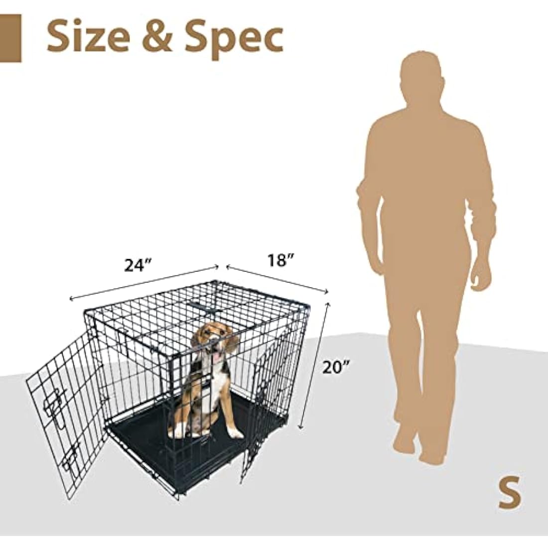 Ellie-Bo Black Standard Small 24-inch Folding 2-Door Dog Cage/Crate with Metal Tray