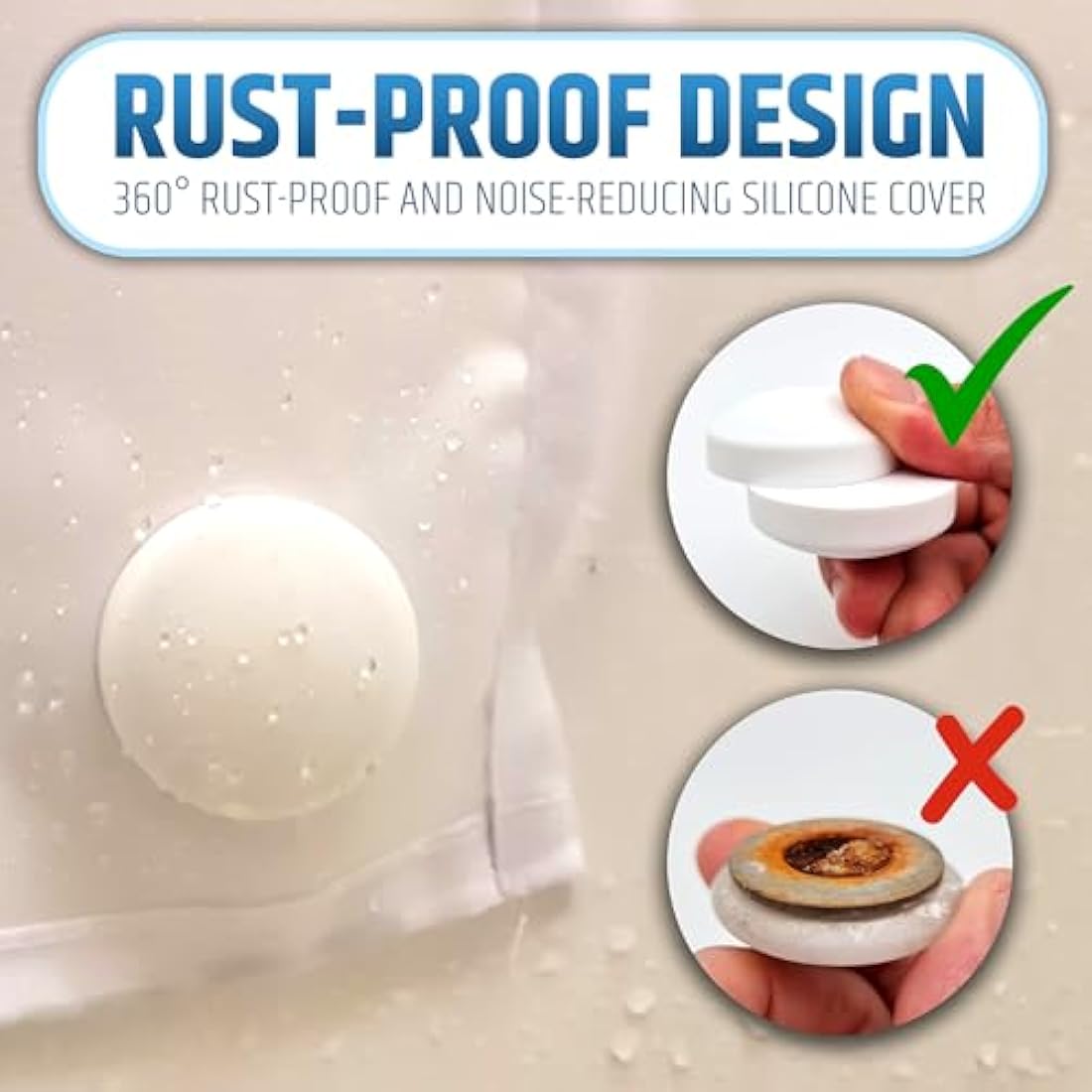 Powerful Anti-Billowing Magnetic Shower Curtain Weights for Splash-Free Bath Experience - 360° Silicone Wrapped - Will Never Rust - Heavy Magnets Prevent Curtain Liners from Blowing | 8 Pairs | White