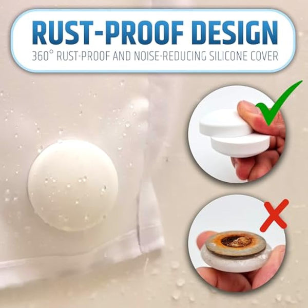 Powerful Anti-Billowing Magnetic Shower Curtain Weights for Splash-Free Bath Experience - 360° Silicone Wrapped - Will Never Rust - Heavy Magnets Prevent Curtain Liners from Blowing | 8 Pairs | White