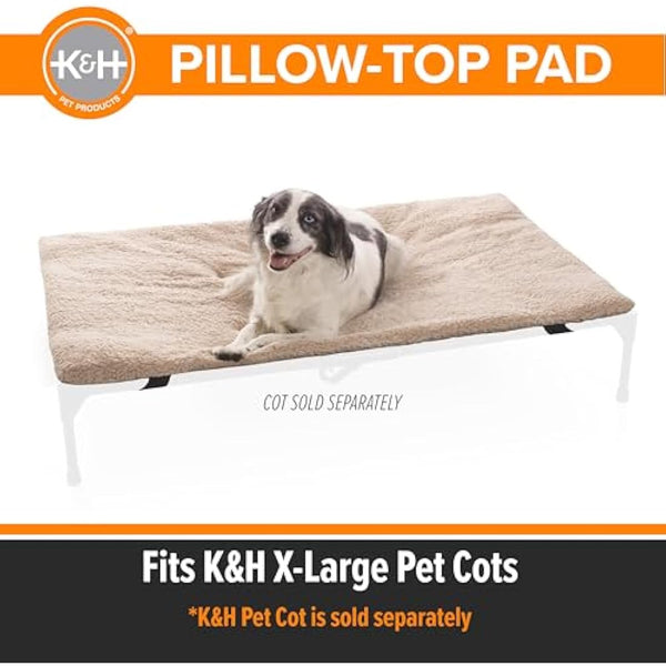 K&H Pet Products Dog Cot Pad (Cot Sold Separately), Pillow-Top Comfort Bed for K&H XL Elevated Dog Beds, Soft & Fluffy, Secure Fit Straps, Machine Washable, Portable - Extra-Large 50 X 32 Tan Fleece