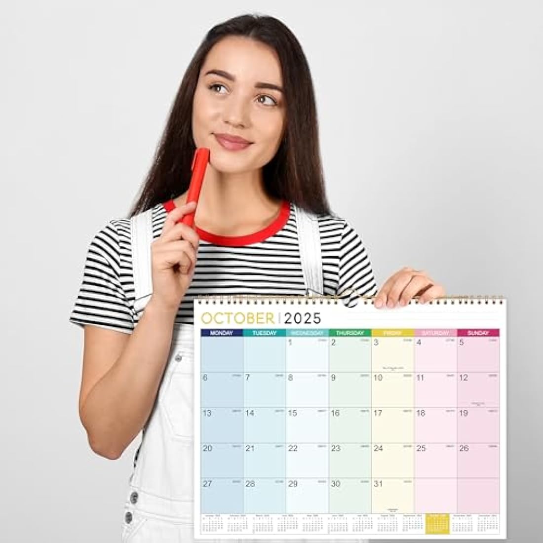 2025-2026 Calendar - Wall Calendar 2025-2026, 18 Month Calendar from Jul.25 - Dec. 26, 37 x 29 cm, Double Binding Hook, Large Mixed Color Right Angle Block