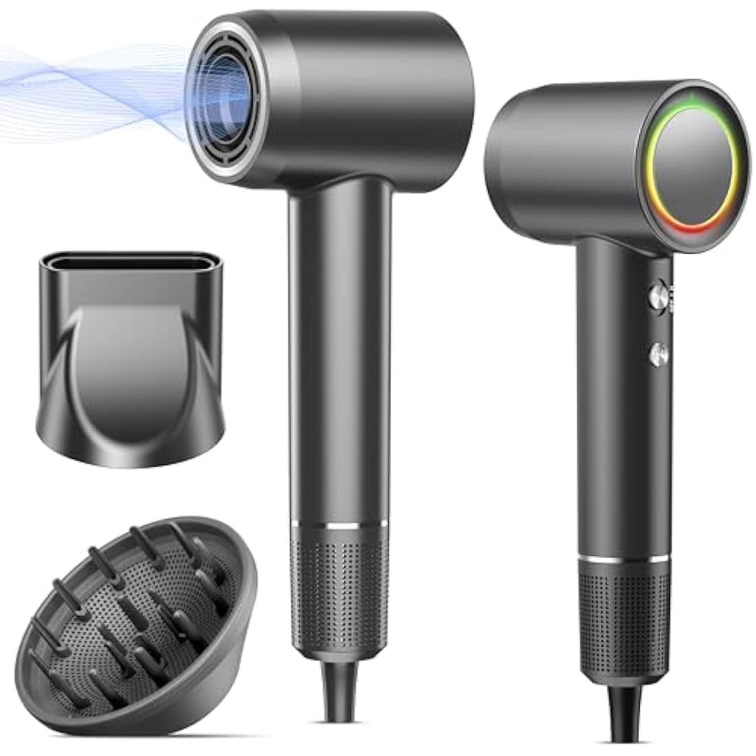 Hair Dryer, 160000 RPM Professional High Speed Ionic Blow Dryer 500 Million Negative Ions & Heat-Control & Low Noise Hairdryer with Magnetic Diffuser for Faster Drying All Hair Types, No Heat Damage