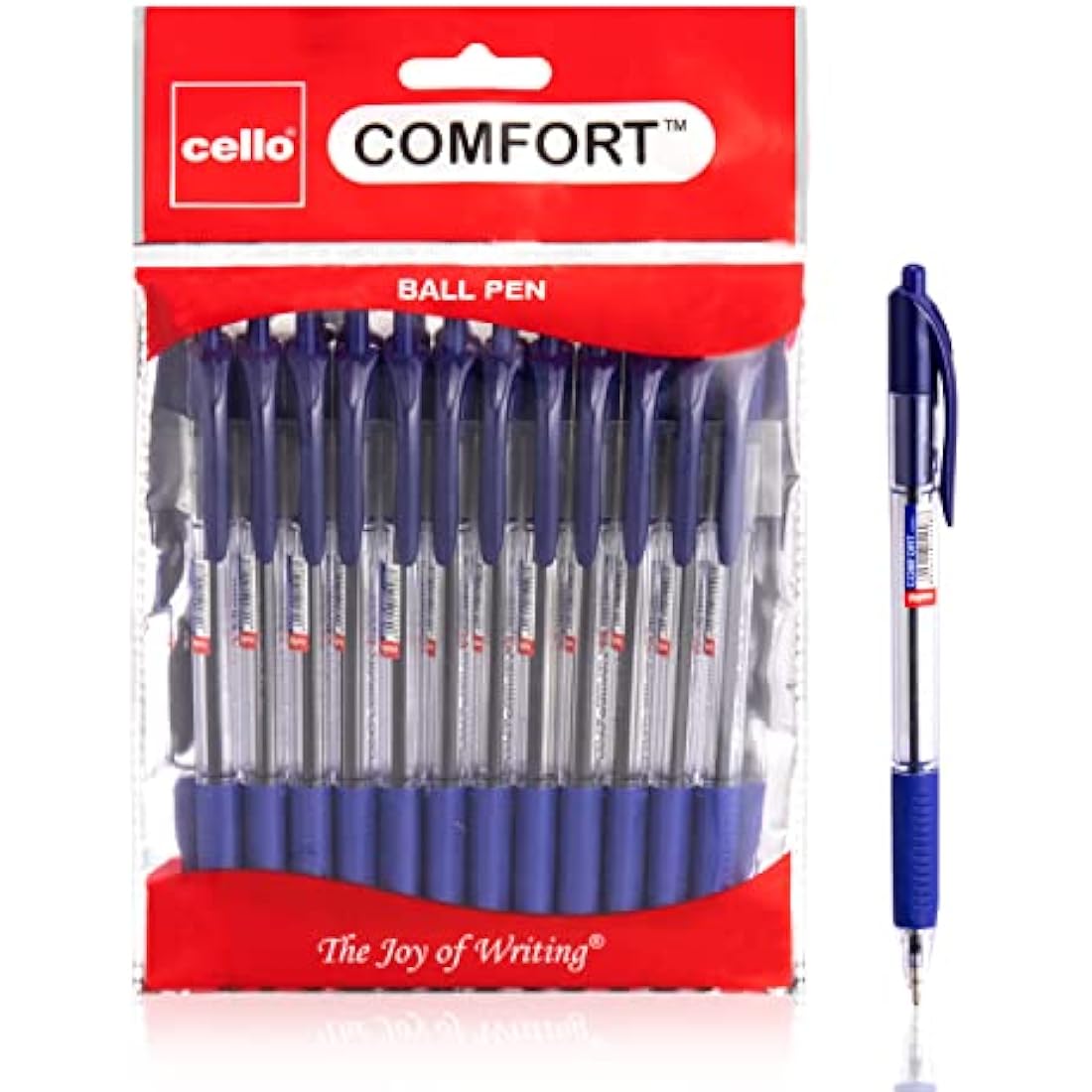 Cello Comfort Blue Ballpoint Pens - Premium Retractable Biro Pens with Ergonomic Grip, Medium Point 1.0mm, Blue Ink,Pack of 12 - Ideal for Office, School & Home Writing