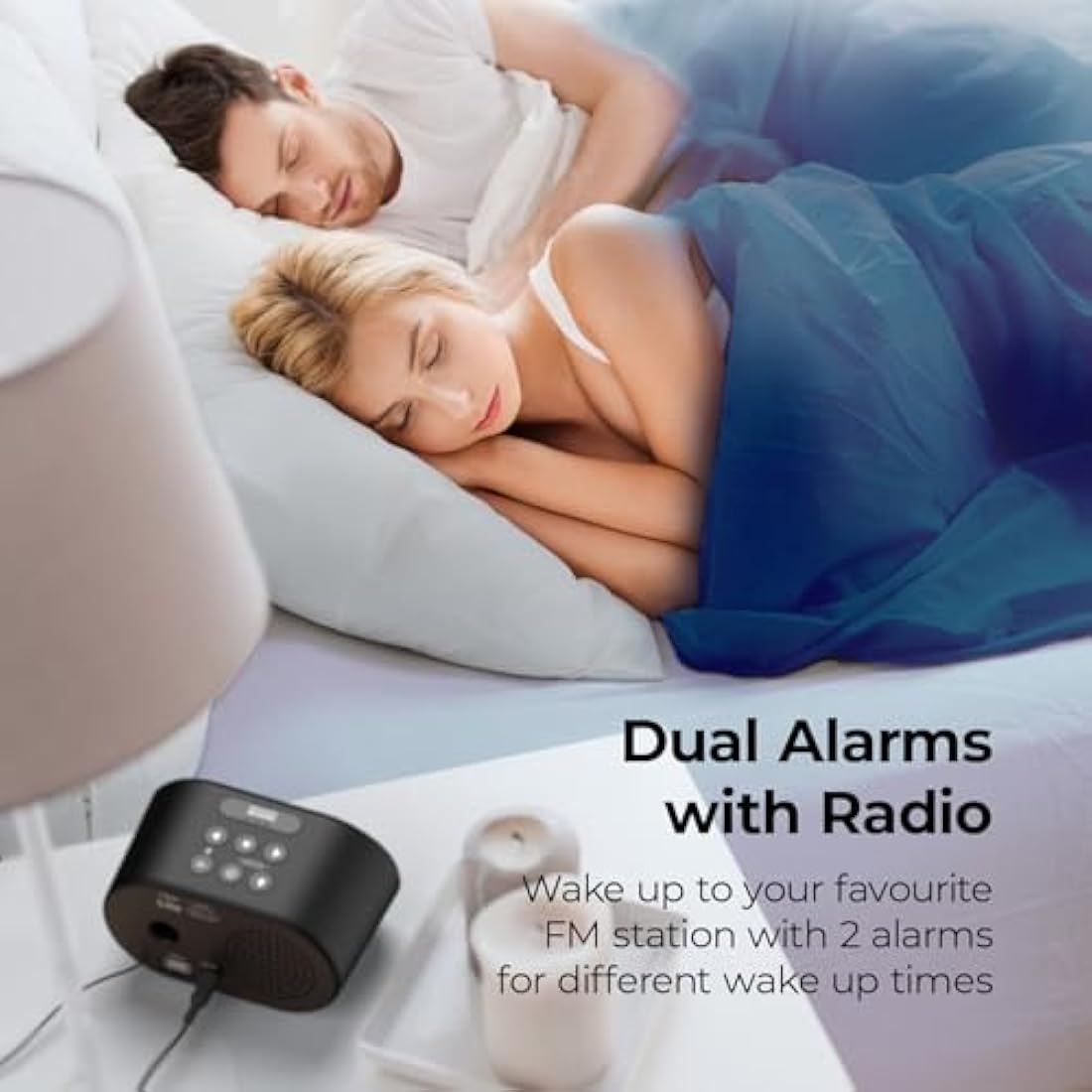 i-box Alarm Clocks Bedside, Radio Alarm Clock, Mains Powered or Battery, FM Radio, USB Charging Port, 5 Step Dimmable Display, Non Ticking, LED Display (Black)