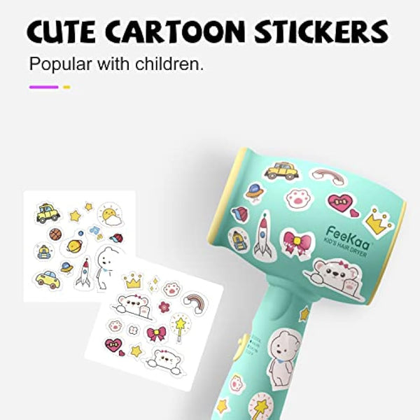 Feekaa Kids Hair Dryer, Portable Mini Baby Blow Dryer, Quiet Small Hair Dryer Travel Size for Children, Compact Kids Hairdryer with DIY Stickers, Gift for Boy & Girl Birthday, New Born, Baby Shower