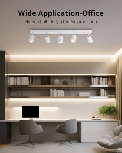 Gr4tec Ceiling Spotlights 5 Way, Modern LED Ceiling Lights Fitting White, Kitchen Spot Lights Including 5 X 6W GU10 Bulbs Warm White 2700K 550lm, Adjustable Spot Lights Bar for Bedroom Living Room