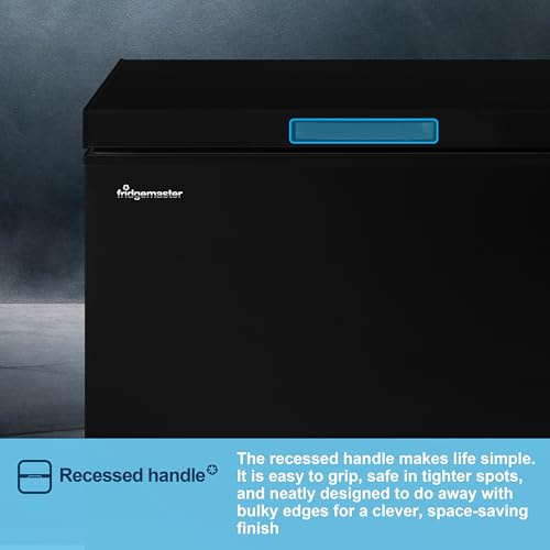 Fridgemaster MCF142EB 142L Chester Freezer 4 Star Freezer Rating - 55.9D x 62.5W x 85.4H cm Black with Recessed Handle - E Rated