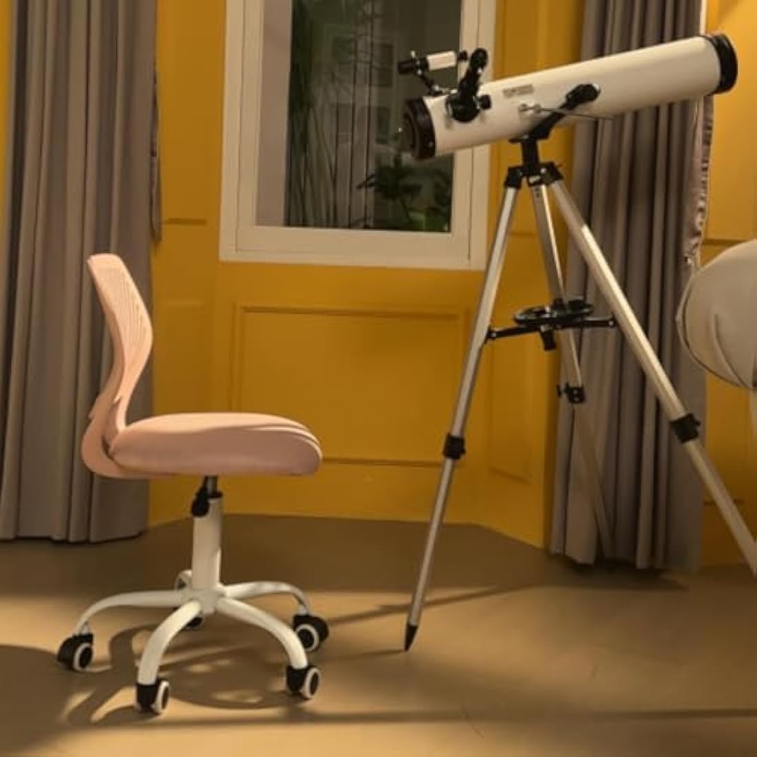 Homy Casa Desk Chair Linen Fabric Seat Ergonomic Swivel Task Chair without Armrest Adjustable Height Office Chair Home Office for Kids Teens, Morandi Pink