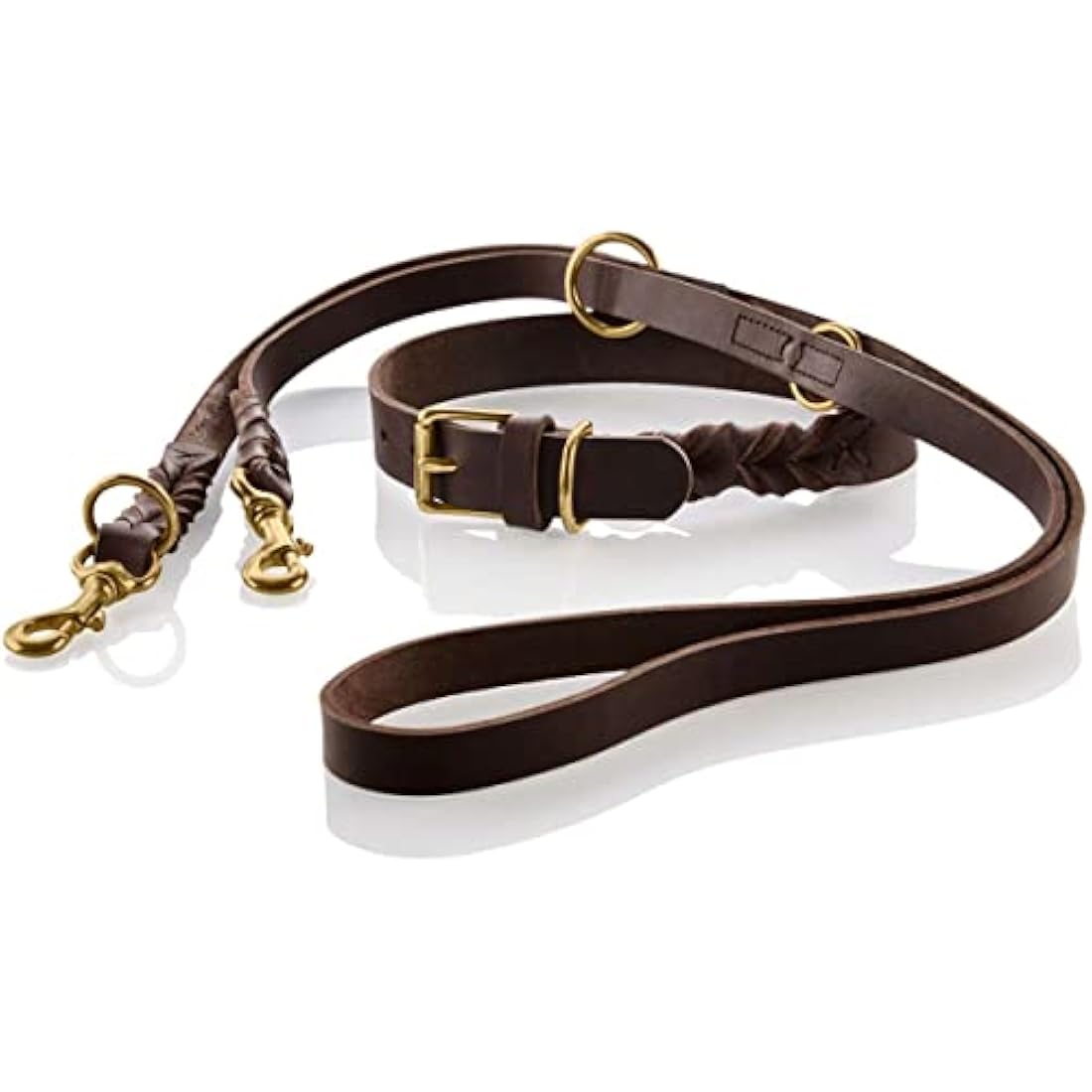 HUNTER SANSIBAR SOLID Leather Dog Collar Heavy Duty Grip Braided 50 (S-M) Dark Brown