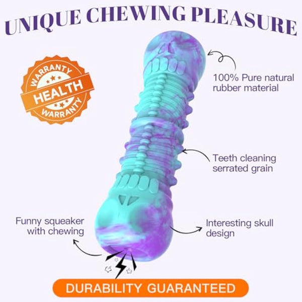 HETOO Dog Chew Toys Indestructible Dog Toys for Large Medium Breed Durable Rubber Squeaky Toy for Aggressive Chewers Tough Strong Bone Outdoor Interactive Dog Toys Birthday Gifts Purple