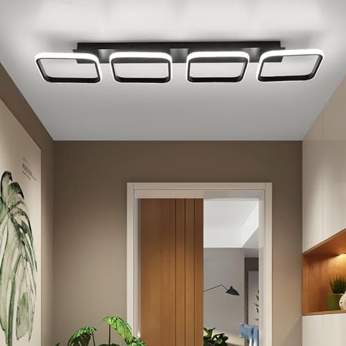 EIDISUNY Modern Led Ceiling Lights, 4 Square Black Lamp LED, Indoor Led Ceiling Lighting Fixtures for Porch Hallway Bedroom Living Room Kitchen Office Entrance - 44W Cool White Light 6000K (Black)