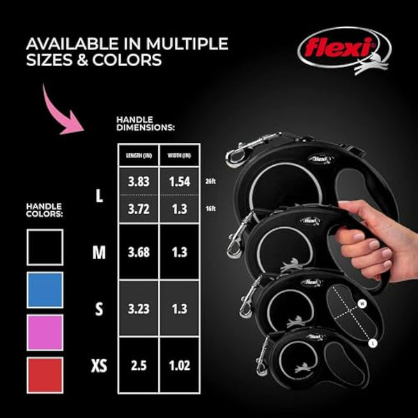 flexi Classic Retractable Dog Leash (Rope), Ergonomic, Durable and Tangle-Free, for Dogs up to 26 lbs, 16 ft, Small, Black