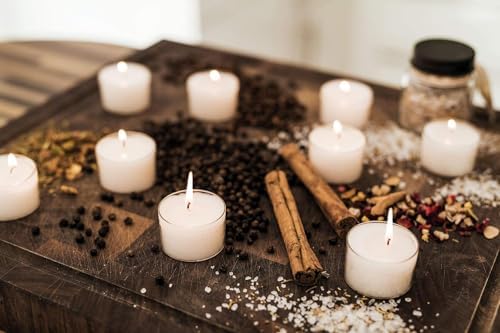 Horeca Candles - Tea Light Candles in Clear Cup 200 Pack - 8 Hours Burn Time - White Wax - Smokeless, Dripless, Unscented Candles Bulk