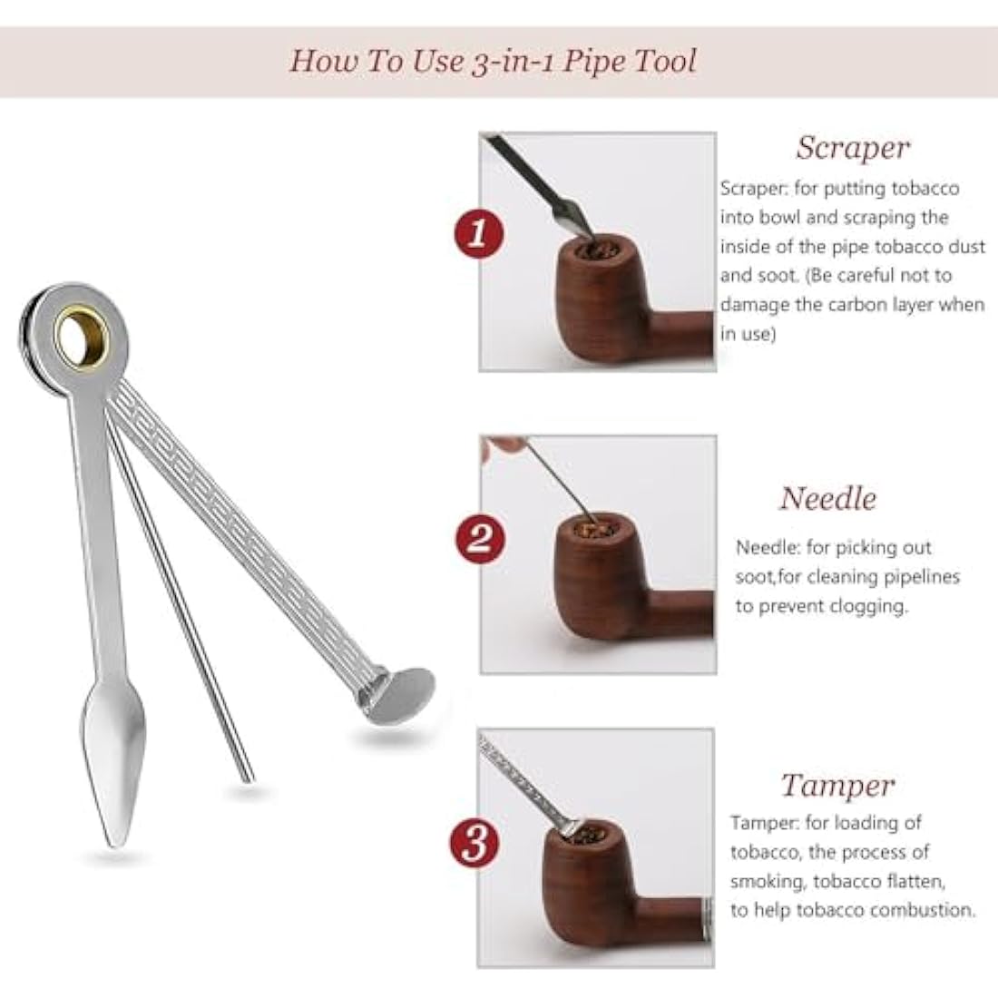 Joyoldelf Tobacco Pipe Straight Smoker, Rosewood Smoking Pipe Set Including Foldable Pipe Stand, 3-in-1 Pipe Scraper, Pipe Filters and Other Pipe Accessories