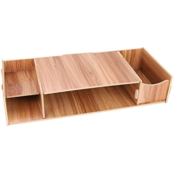 Multifunctional Wooden Monitor Riser with Storage Box PC Laptop Computer Displayer Stand Mount Rack Table Desk Organizer with 4 Compartments for Office Supplies Storage