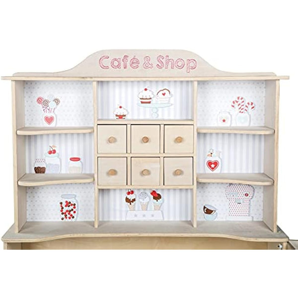 roba Wooden Play Shop 'Café & Shop' - Sales Stand With 6 Drawers + Side Counter + Accessories (Natural With Print)