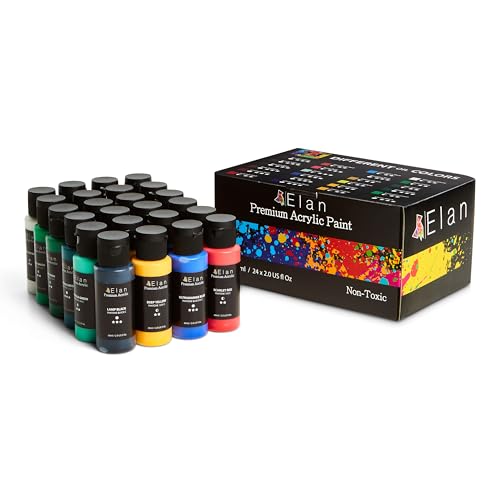 Elan Professional Acrylic Paint Set, 24 Acrylic Paint Bottles 60ml, Artist Paint Set for Adults, Acrylic Paint for Canvas, Professional Paint Set Non