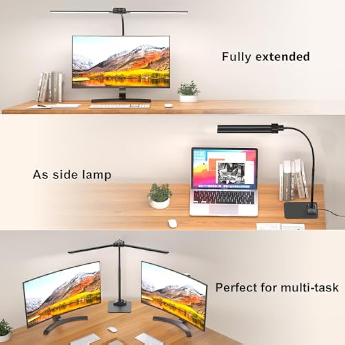 KableRika LED Desk Lamp for Office, Double Head Desk Lamp with Base, Dimmable Architect Desk Light, Eye Caring Monitor Light Bar with Timer, Task Lamp for Work Study Read Home Office Lighting