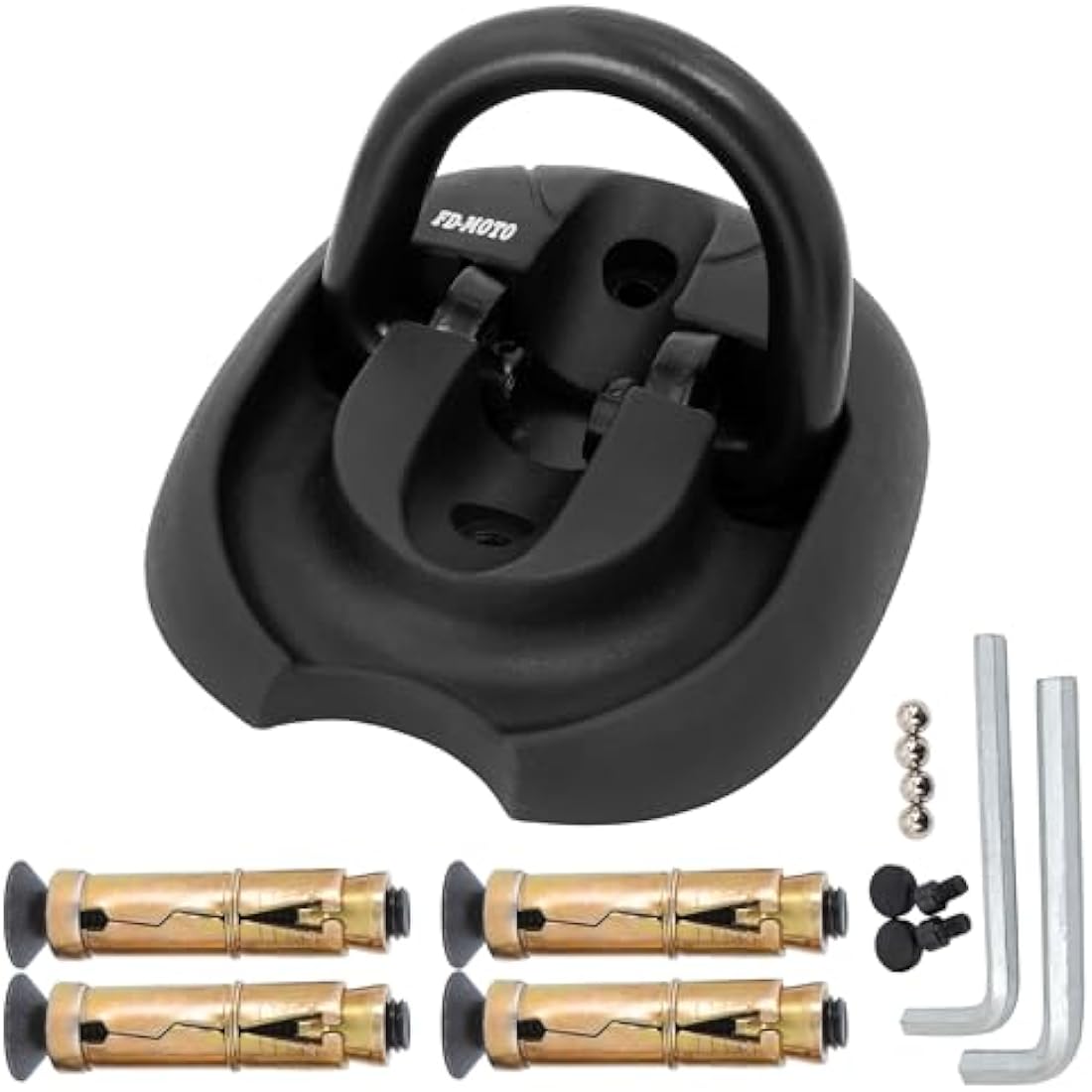 FD-MOTO Hardened Flip Up/Down Steel Ground Wall Chain Anchor Motorbike Lock (4 Bolts) Security Locking Point for motorcycle bike bicycle