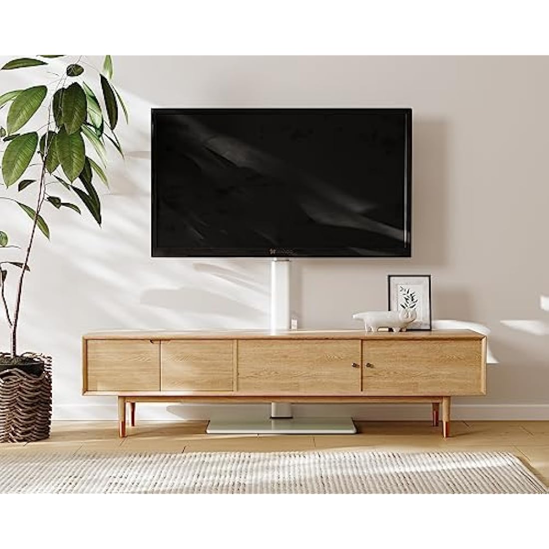 FITUEYES White TV Floor Stand for 32 to 60 inch TVs, Floor Standing TV Stand with Swivel Bracket, Height Adjustable, Holds 30kgs, Max VESA 600x400mm