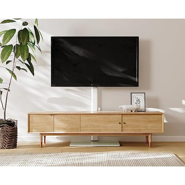 FITUEYES White TV Floor Stand for 32 to 60 inch TVs, Floor Standing TV Stand with Swivel Bracket, Height Adjustable, Holds 30kgs, Max VESA 600x400mm