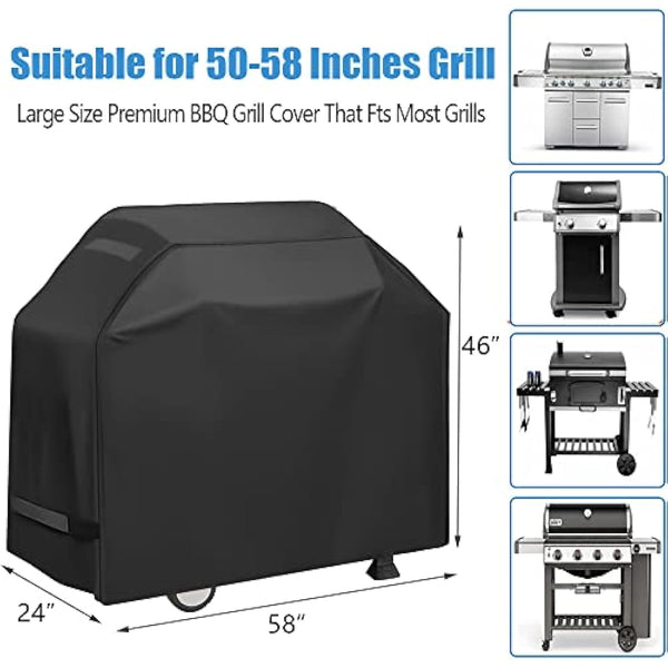 Grill Cover, Waterproof BBQ Grill Cover, 58 inch Rip-Proof and Anti-UV Barbecue Gas Grill Cover Compatible for Weber Char-Broil Nexgrill Grills and More