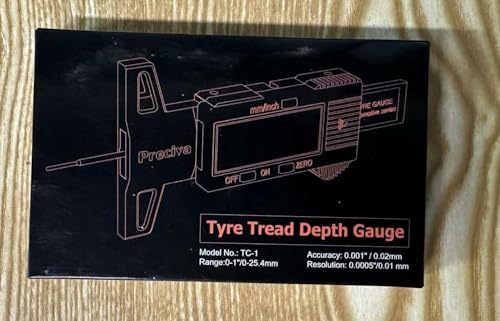Tyre Tread Depth Gauge, Preciva Silver 0-25.4mm/Inch Digital Tire Checker UK, Tyres Depths Measuring Tool with Large LCD Screen for Cars, Trucks, Vans