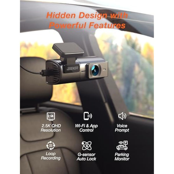 iZEEKER 1440P Dash Cam WiFi, 2.5K QHD Dashcam with Free 32GB Card, Mini Dash Camera with WDR, G-Sensor Emergency Recording, Loop Recording, 24H Parking Mode Supports