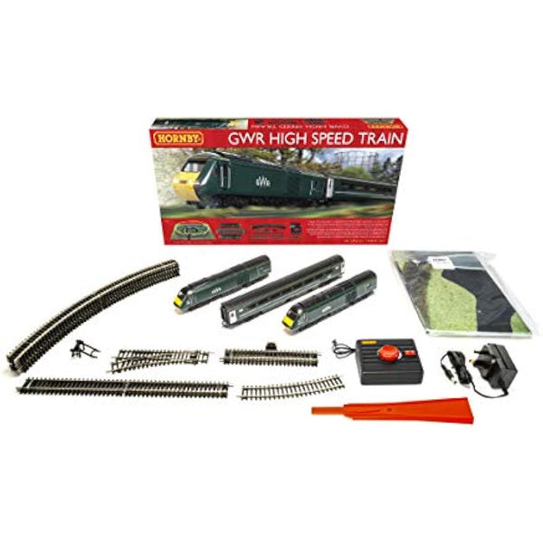 Hornby Train Set R1230M GWR Plastic High Speed Analogue OO Gauge Locomotives Model Railway Train Sets, Starter Electric Model Train Kits Steam Engine Model Building Kits 1:76 Scale Model Train Gifts