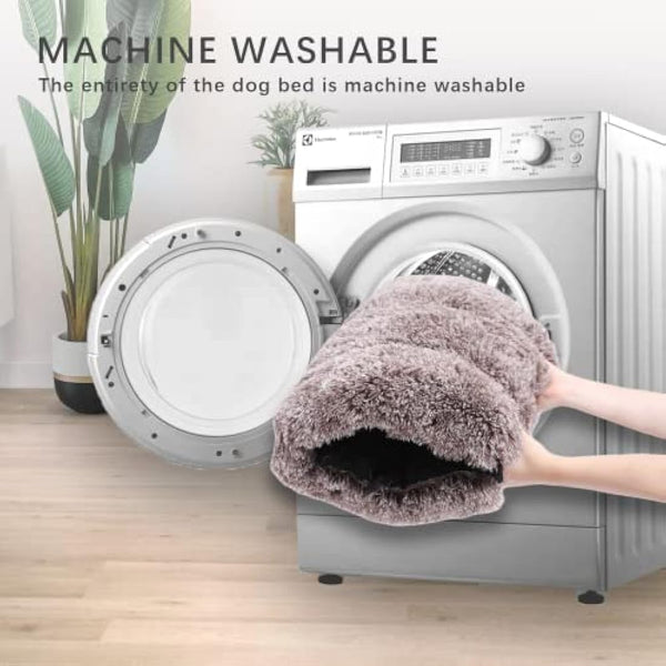 Jaspuriea Small Dog Bed Washable Dog Crate Mattress Calming Fluffy Anti Anxiety Dog Beds Deluxe Plush Dog Mat with Anti-Slip Bottom, Brown,60x45x6cm