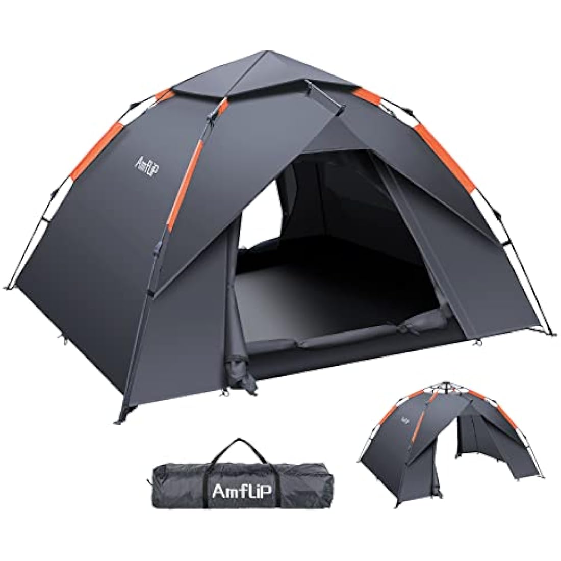 Amflip Camping Tent Automatic 3 Man Person Instant Tent Pop Up Ultralight Dome Tent 4 Seasons Waterproof & Windproof Camping Tent with Removable Outer Tarpaulin, Double Layers