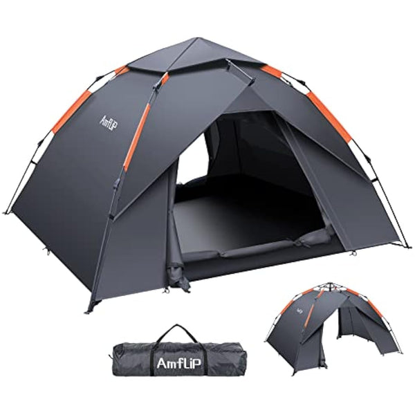 Amflip Camping Tent Automatic 3 Man Person Instant Tent Pop Up Ultralight Dome Tent 4 Seasons Waterproof & Windproof Camping Tent with Removable Outer Tarpaulin, Double Layers