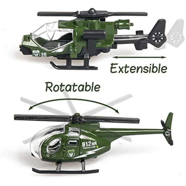 18 Pack Die-cast Military Vehicles Sets - 6 Pack Assorted Alloy Metal Models - 12 Pack Soldier Army Men, Mini Army Toy Tank, Panzer, Anti-Air Vehicle, Helicopter Playset for Boys